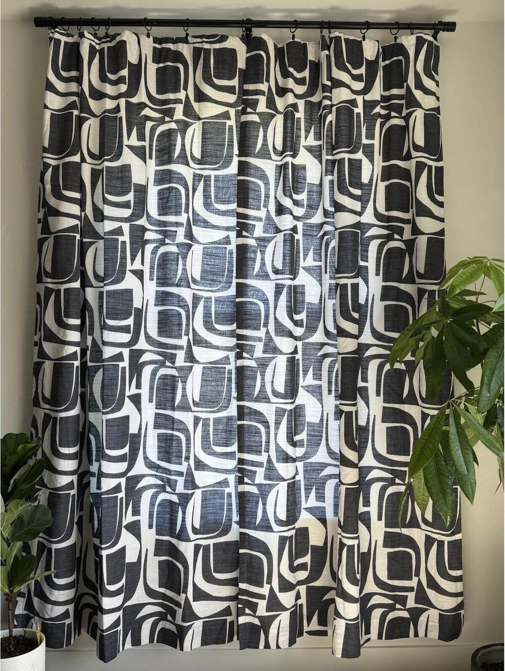 World Market Ames Panel Curtains Set 2 48x84 Charcoal Navy Cotton Abstract